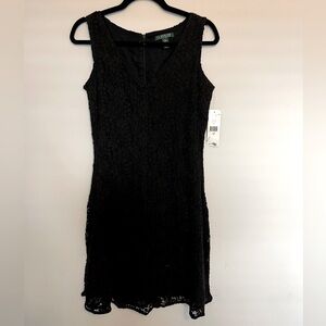Lauren Ralph Lauren Black Lined Crochet Cotton Sleeveless Dress NWT Size 16